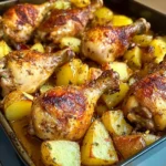Golden-Baked Chicken Drumsticks with Crispy Potatoes