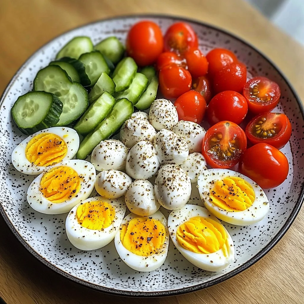Mediterranean Egg Plate with Fresh Veggies & Cream Cheese