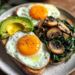 Sunny Eggs with Sauted Spinach, Mushrooms & Avocado Toast
