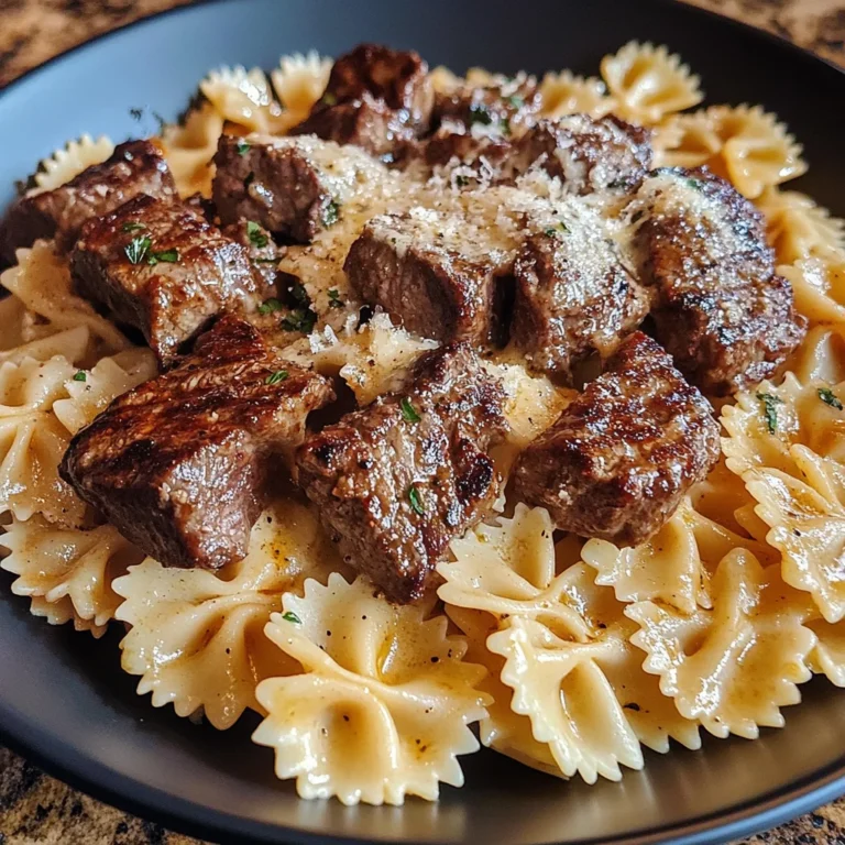 Cajun Steak Tips with Cheesy Parmesan Bowtie Pasta