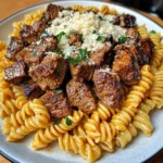Cajun Steak Tips with Cheesy Parmesan Twisted Pasta