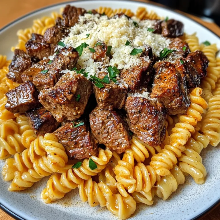 Cajun Steak Tips with Cheesy Parmesan Twisted Pasta