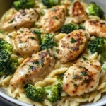 Creamy Garlic Parmesan Orzo with Chicken & Broccoli