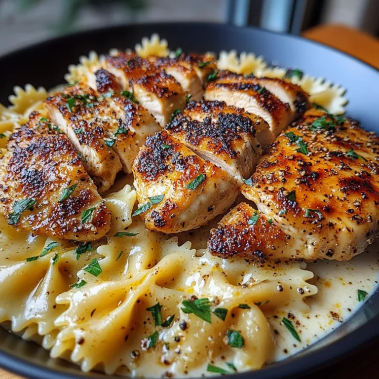 Garlic Chicken with Cheesy Bowtie Alfredo