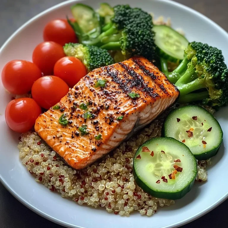 Grilled Salmon Power Plate with Quinoa & Steamed Veggies