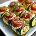 Grilled Zucchini Rollups with Lemon-Basil Ricotta & Slow Roasted Tomatoes