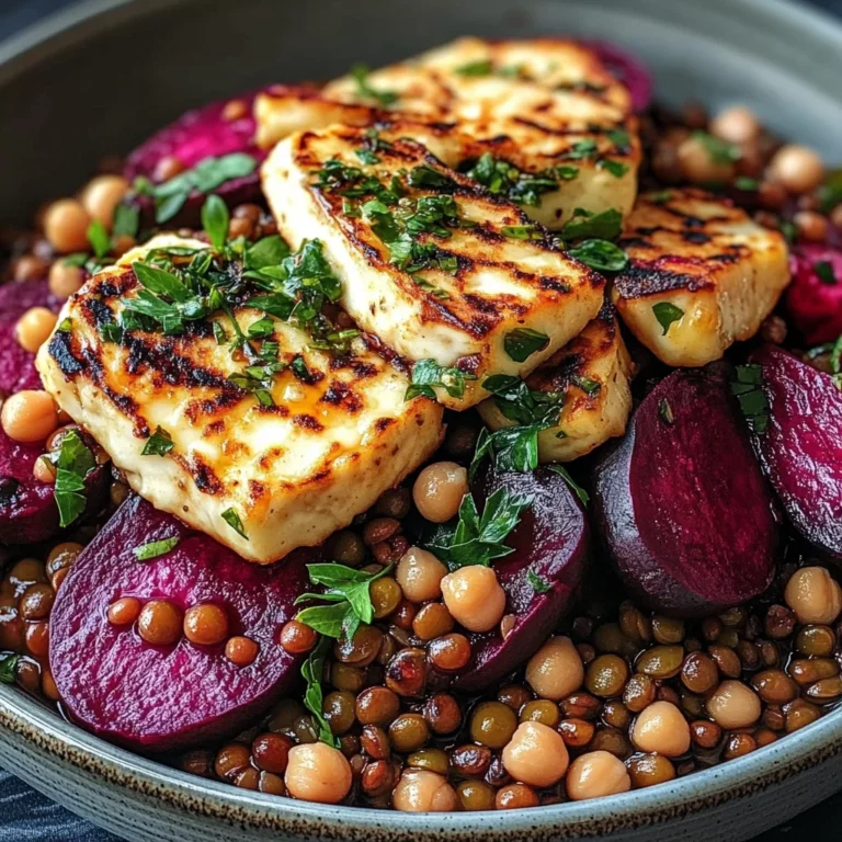 Halloumi with Lemony Lentils, Chickpeas and Beets