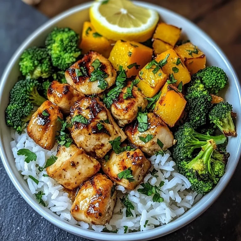 Honey Garlic Chicken Bowl with Rice, Broccoli & Roasted Butternut Squash