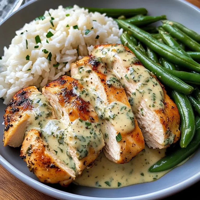 Creamy Herb Chicken with Fluffy Rice & Green Beans