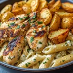 Creamy Herb Pasta with Grilled Chicken & Roasted Potatoes