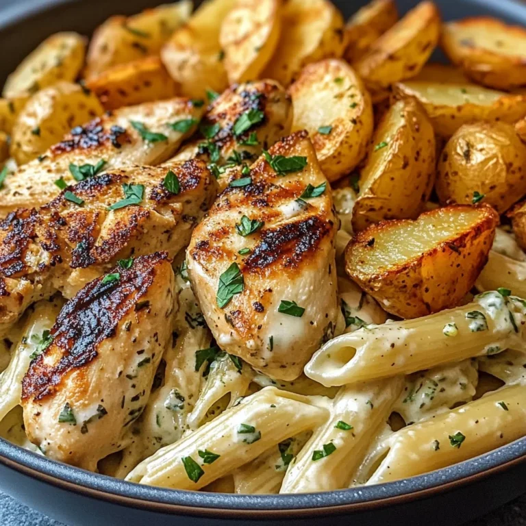 Creamy Herb Pasta with Grilled Chicken & Roasted Potatoes