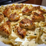 Mozzarella Garlic Butter Chicken Bowties in Cheesy Cream