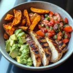 Power Bowl with Grilled Chicken, Sweet Potato Wedges & Avocado Salsa