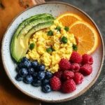 Scrambled Eggs with Avocado and Fresh Berries