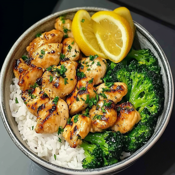 Lemon Garlic Chicken Bowl with Broccoli & Jasmine Rice